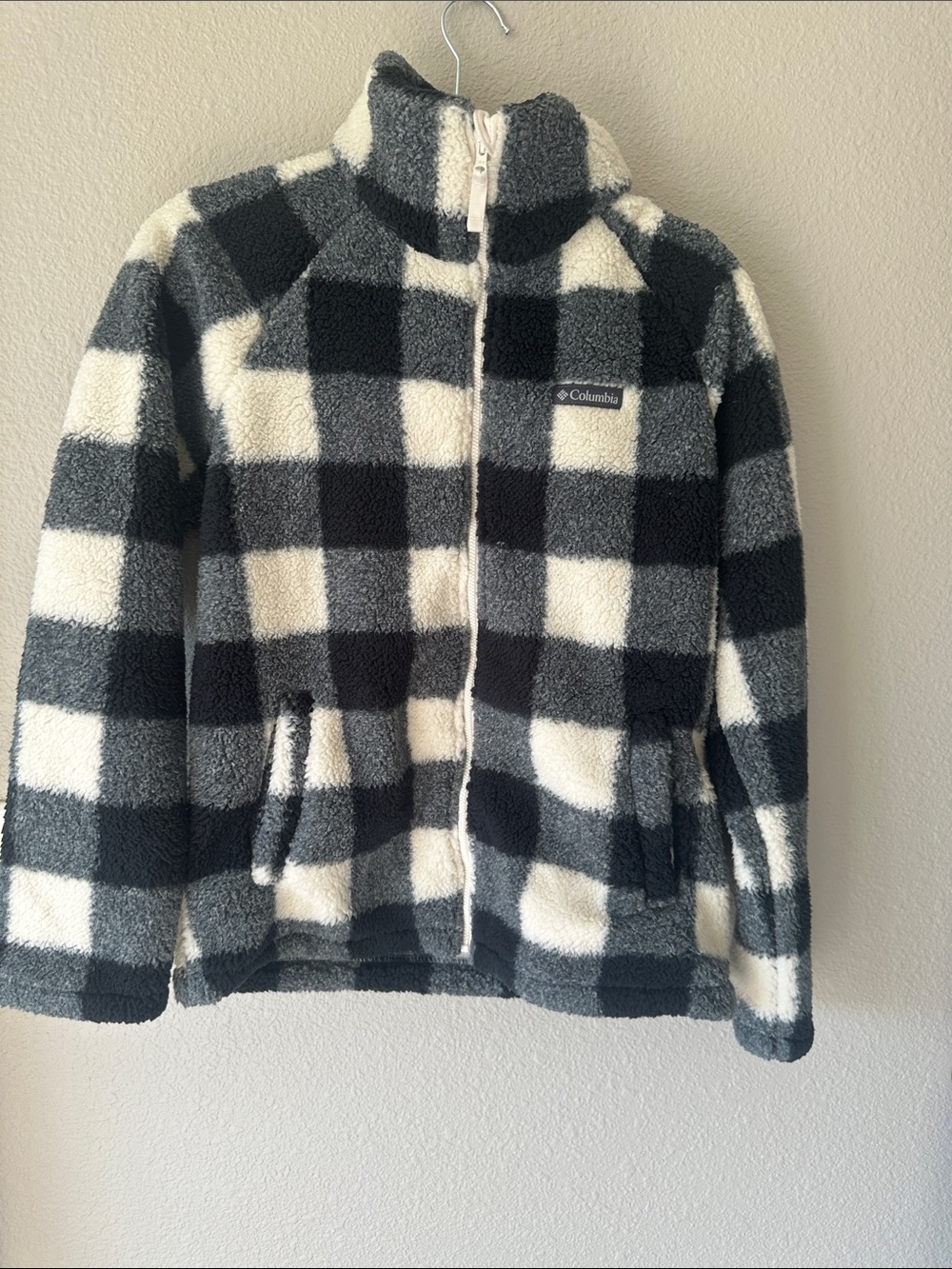 Columbia Women Black & Cream Checkered Sherpa Zip Jacket NWT